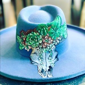 Hand Painted Boho Desert Rancher Olive & Pique Hat